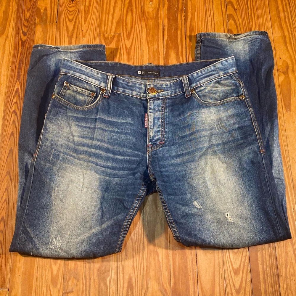 DSQUARED2 FCB Camp NOU 1957-2011 Button Fly Jeans w/ Whiskering 36 Blue